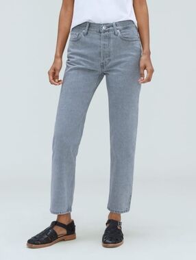 Everlane Gray Mid Rise Button Fly Relaxed Straight Jeans